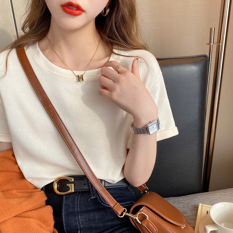 European and American Pure Cotton Solid Color T-shirt Women's Short-sleeved Summer 2022 Korean Loose Round Neck Thin Top T-shirt