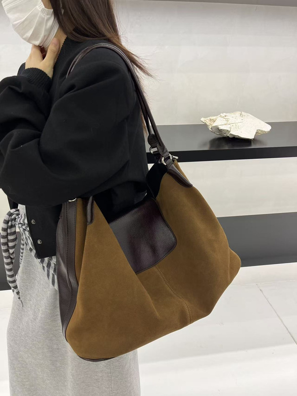 韩国小众秋冬复古磨砂皮托特包时尚牛皮单肩包设计感休闲通勤女包|undefined