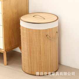 跨境手工竹编收纳篮圆形带盖脏衣收纳篓儿童毛绒玩具积木储物筐