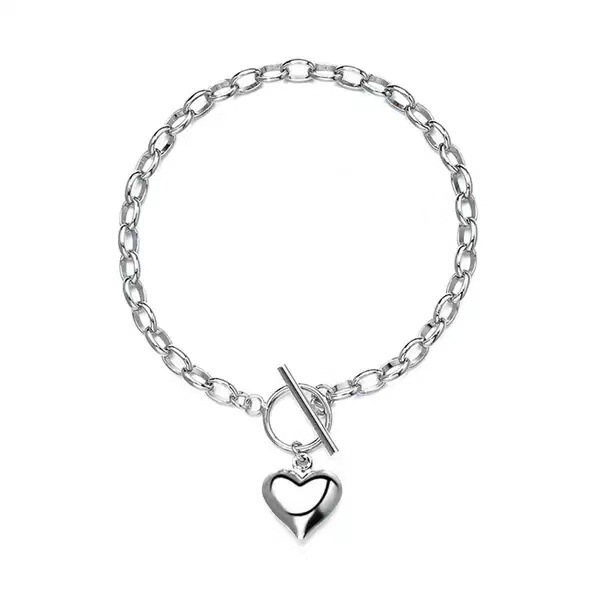 European and American Cross-Border Export Jewelry Ot Buckle Heart Pendant Oval Cross Chain White Gold Women's Bracelet Jewelry Wholesale