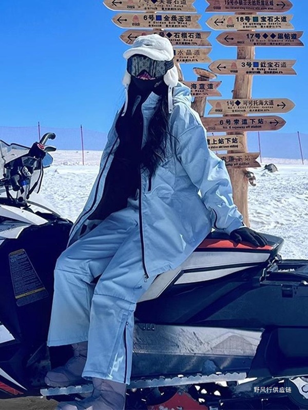 情侣蓝色滑雪服男款冬季加绒厚极地零下40度防寒服雪地滑雪裤套装|undefined