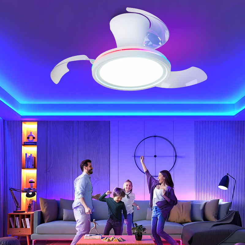 Lámpara Ventilador de Techo Invisible, Hierro y ABS, Luz RGB, Control remoto de 6 velocidades, para Cocina y Baño