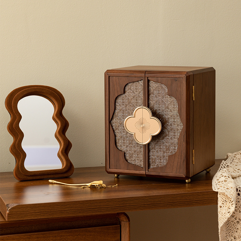 Wooden Jewelry Box Chinese Style New Chinese Style Retro Multi-Layer Jewelry Storage Box Solid Color Hard Home Gift Box