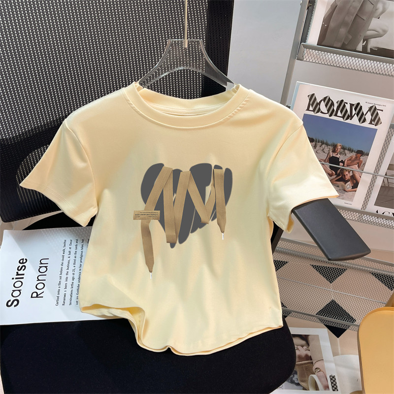 Apricot cotton small design short fitted short sleeve T-shirt