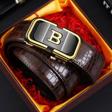 新款男士鳄鱼纹皮腰带无牙自动扣高档时尚真皮商务百搭潮流B字头