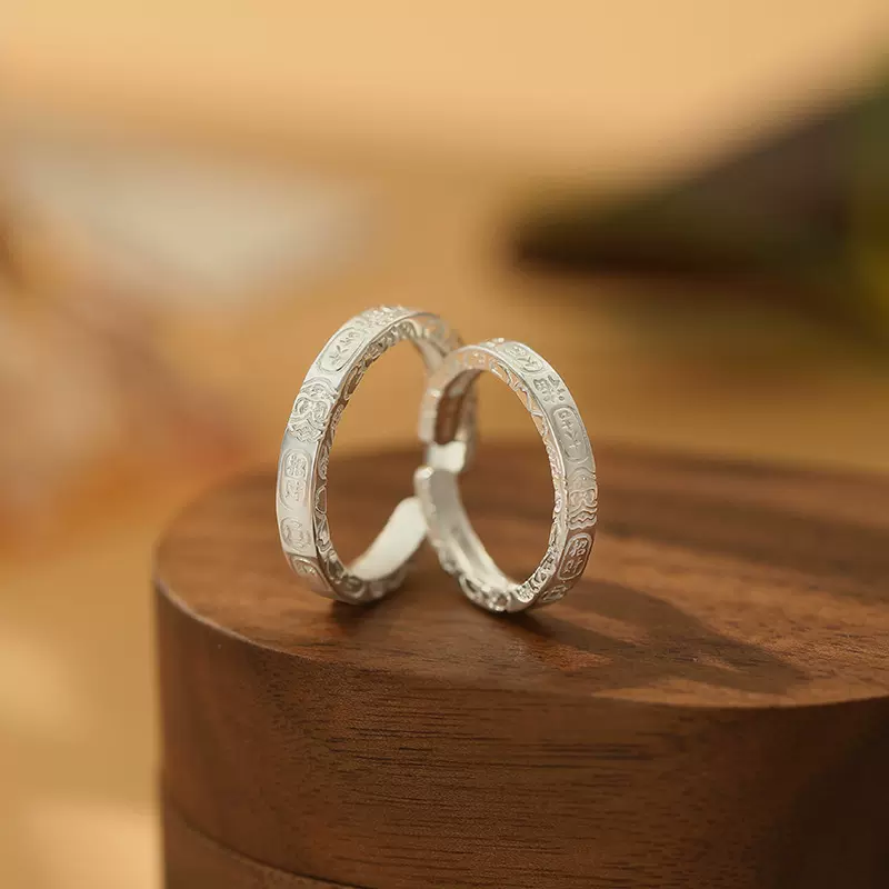 阿宝S999足银极简吉言戒指情侣对戒几何文艺冷淡气质小众手饰代发