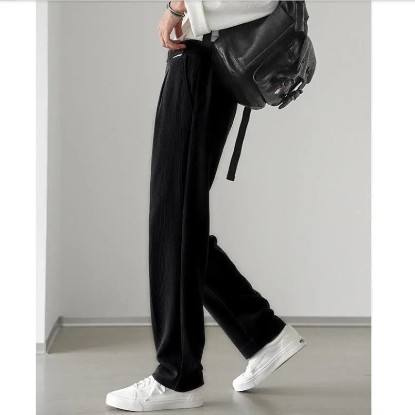 1 Men's Casual Spring And Autumn Loose Regular Wide-Leg Pants Japanese Style Simple Solid Color Versatile Straight_voghion.com