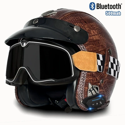 Motosiklet kaskı (dəbilqə) – electric motorcycle retro helmet men's - v-brown-crocodile-mig-large-frame-goggles-bluetooth-s