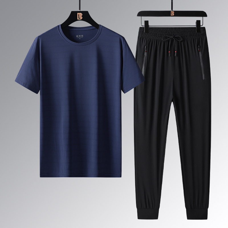 Summer New Arrival Men's Casual Ice Silk Straight Trousers Hong Kong Style Loose Stitching Sports Mop Pants Wide Leg Pants