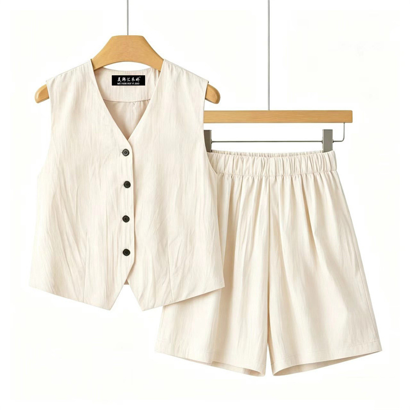 Sleeveless Vest and Wide-Leg Shorts Set, New Summer Style, Comfortable, Slimming, Breathable, Two-Piece Set of Vest and Shorts