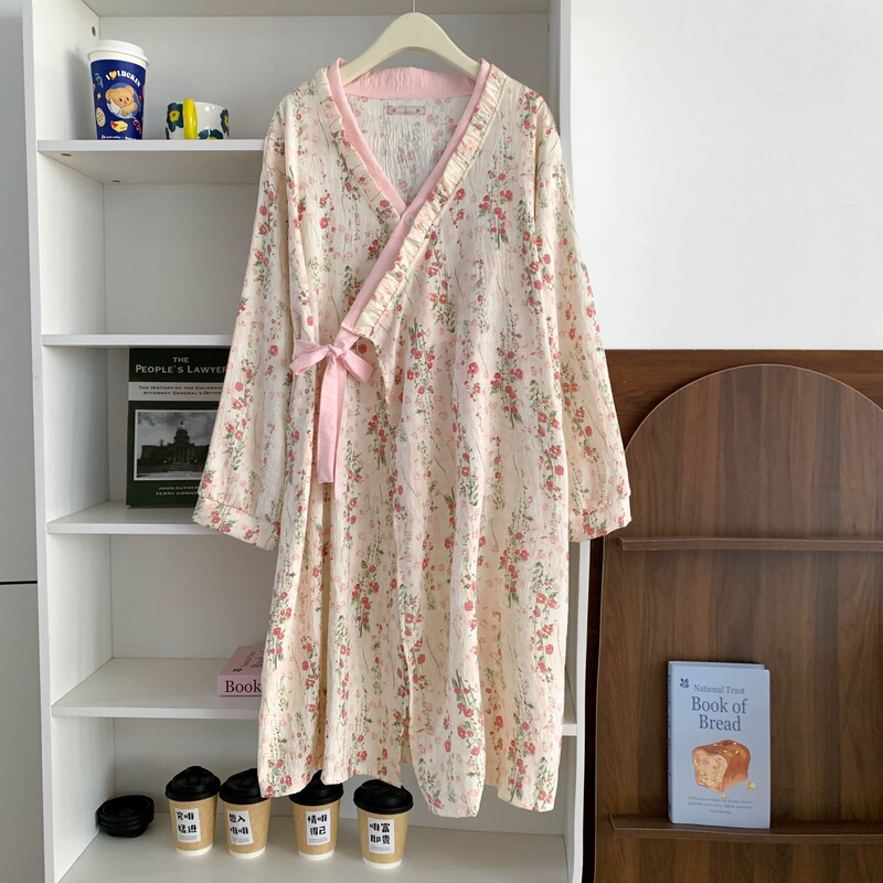 High-End Monet Garden Nightgown Women's Spring and Autumn New Cloud Cotton Long Nightgown Pajamas Bathing Bathrobe Home Clothes