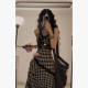 Black and White Plaid Lace Stitching Long Dress Irregular Sling dress Women's Summer Jeans Stacked Spice Girl Skirt