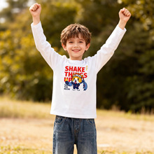 探探猫系列长袖春秋款打底卡通童装男女宝宝上衣圆领长袖纯棉T恤