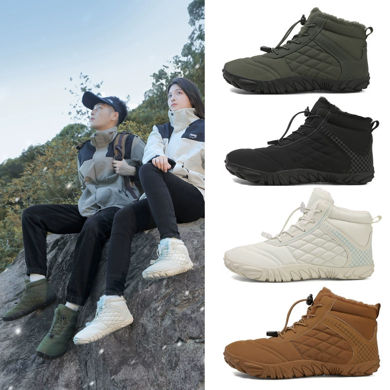 Новые осенние и зимние наружные теплые снежные сапоги нескользящие водонепроницаемые плюшевые холодостойкие кроссовки для походов босые пять пальцев хлопчатобумажные туфли
