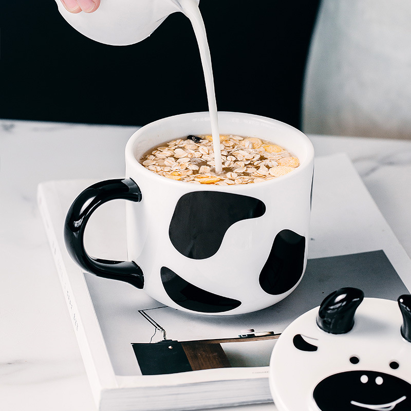 Taza de leche taza de desayuno de oficina taza de agua creativa taza de té de cerámica con tapa taza de gran capacidad caja de regalo transfronteriza