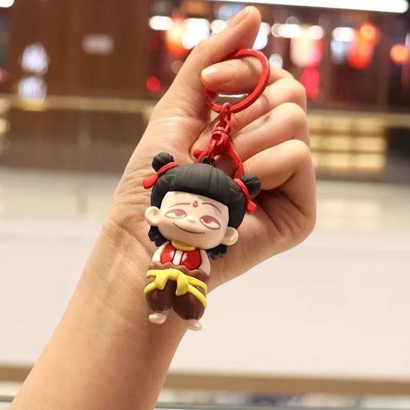 新しい立体ソフトプラスチック Ao Bing キーホルダーポータブルファッショナブルなかわいいアニメ Nezha 人形ペンダントバッグキーホルダー|undefined