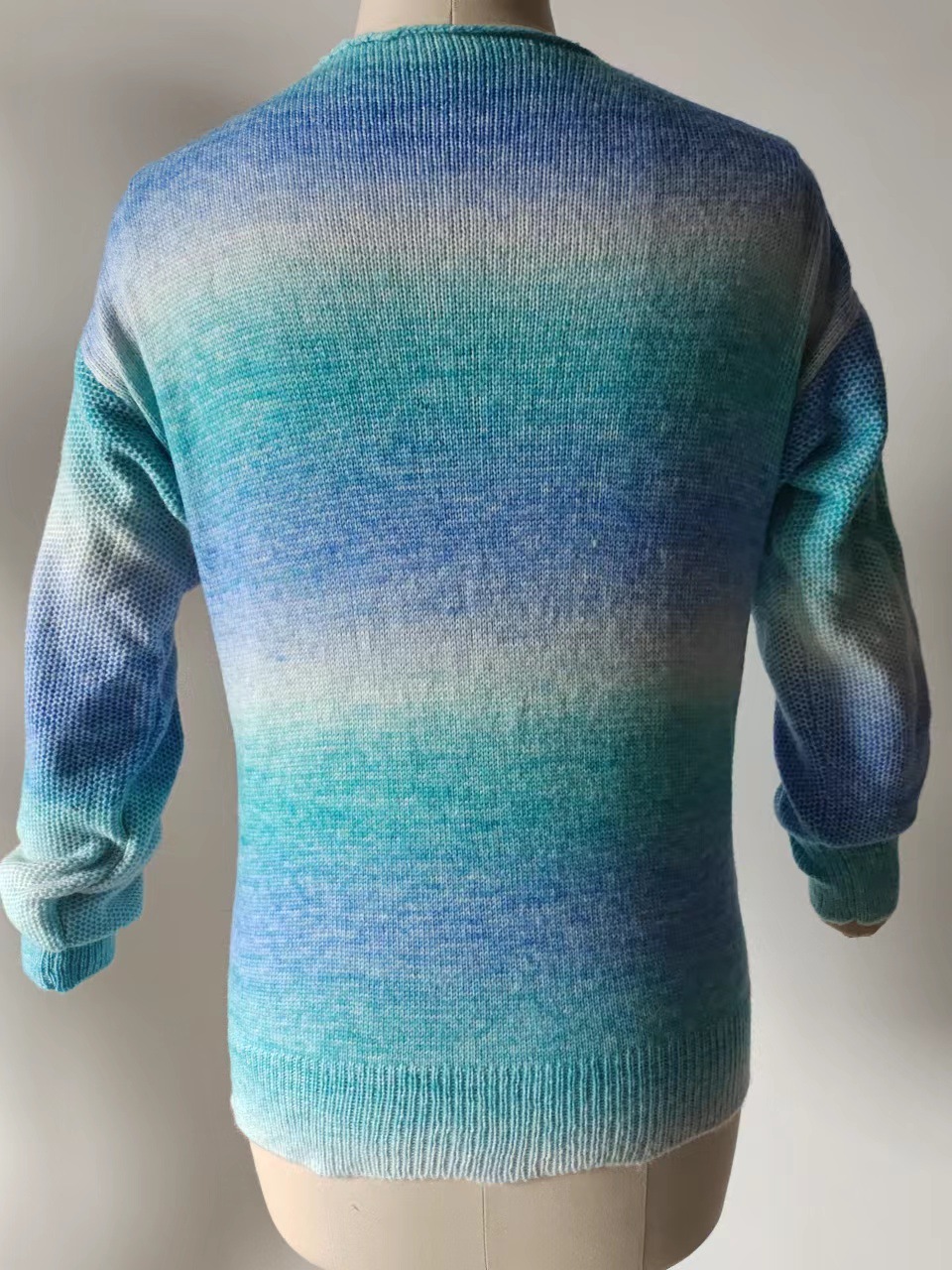 Sweater for women 2024 new irregular gradient rainbow V-neck mohair knit sweater_voghion.com