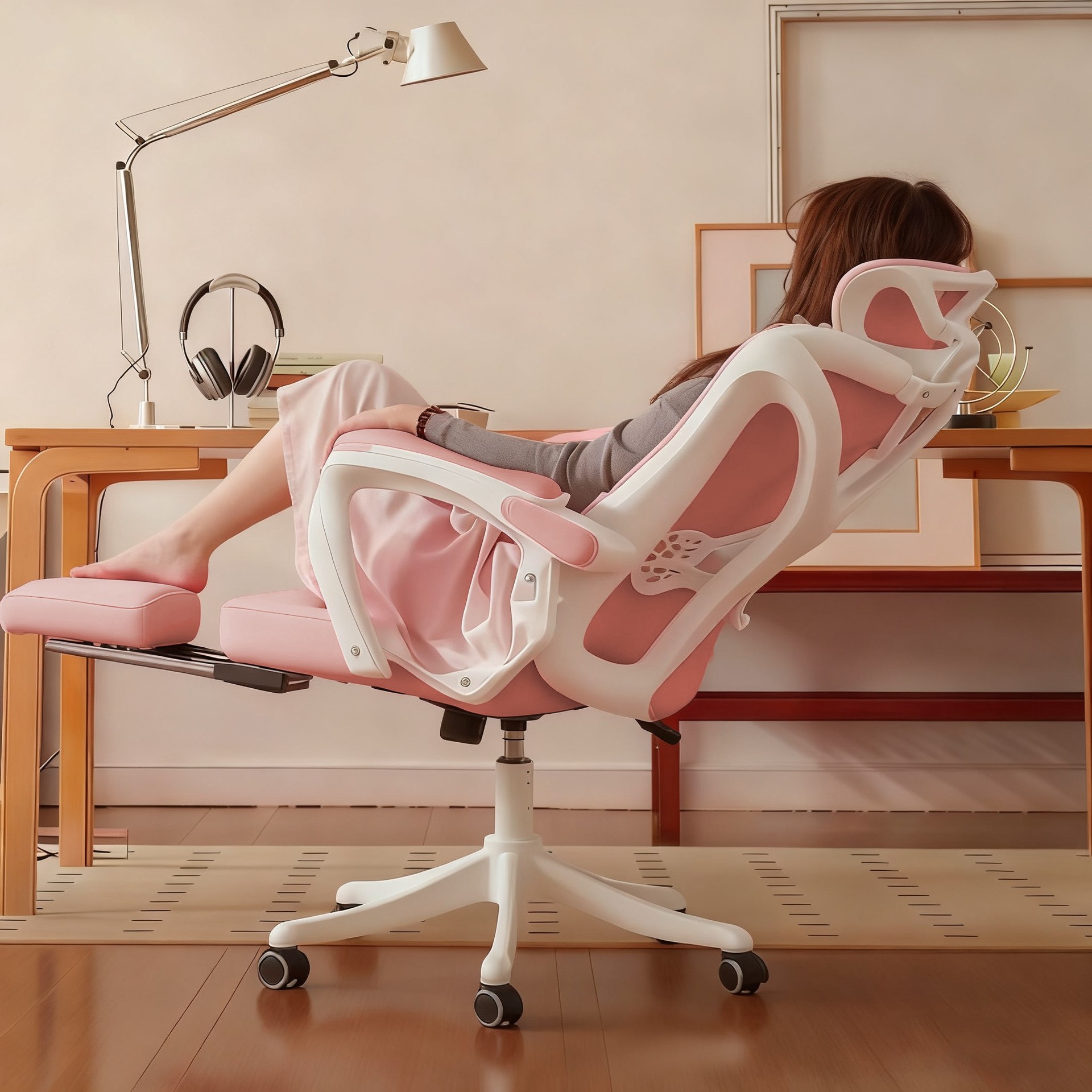 Computer Chair Home Comfortable Reclining Seat E-Sports Waist Support Pink Back Chair Office Chair Girls Ergonomic