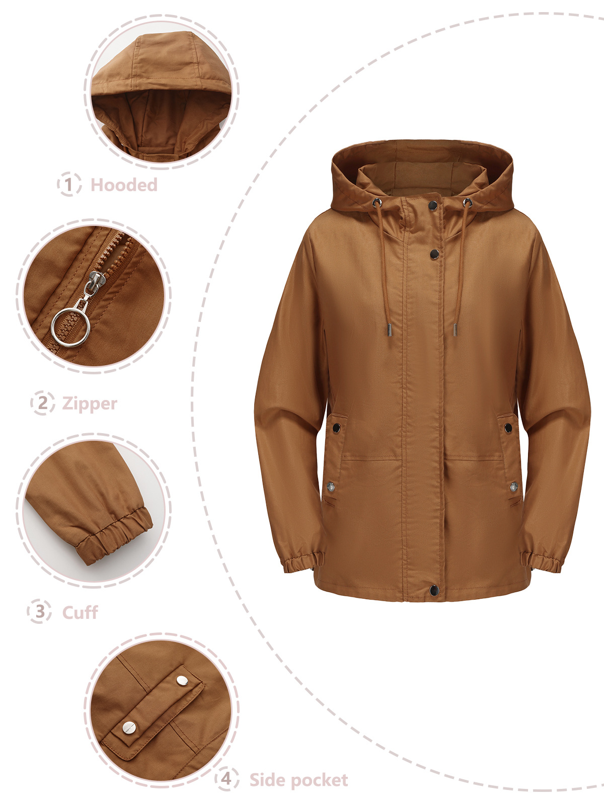 Women's Clothing new spring and autumn casual windbreaker women's loose windproof jacket with hood and long sleeves basic windproof jacket for women_voghion.com