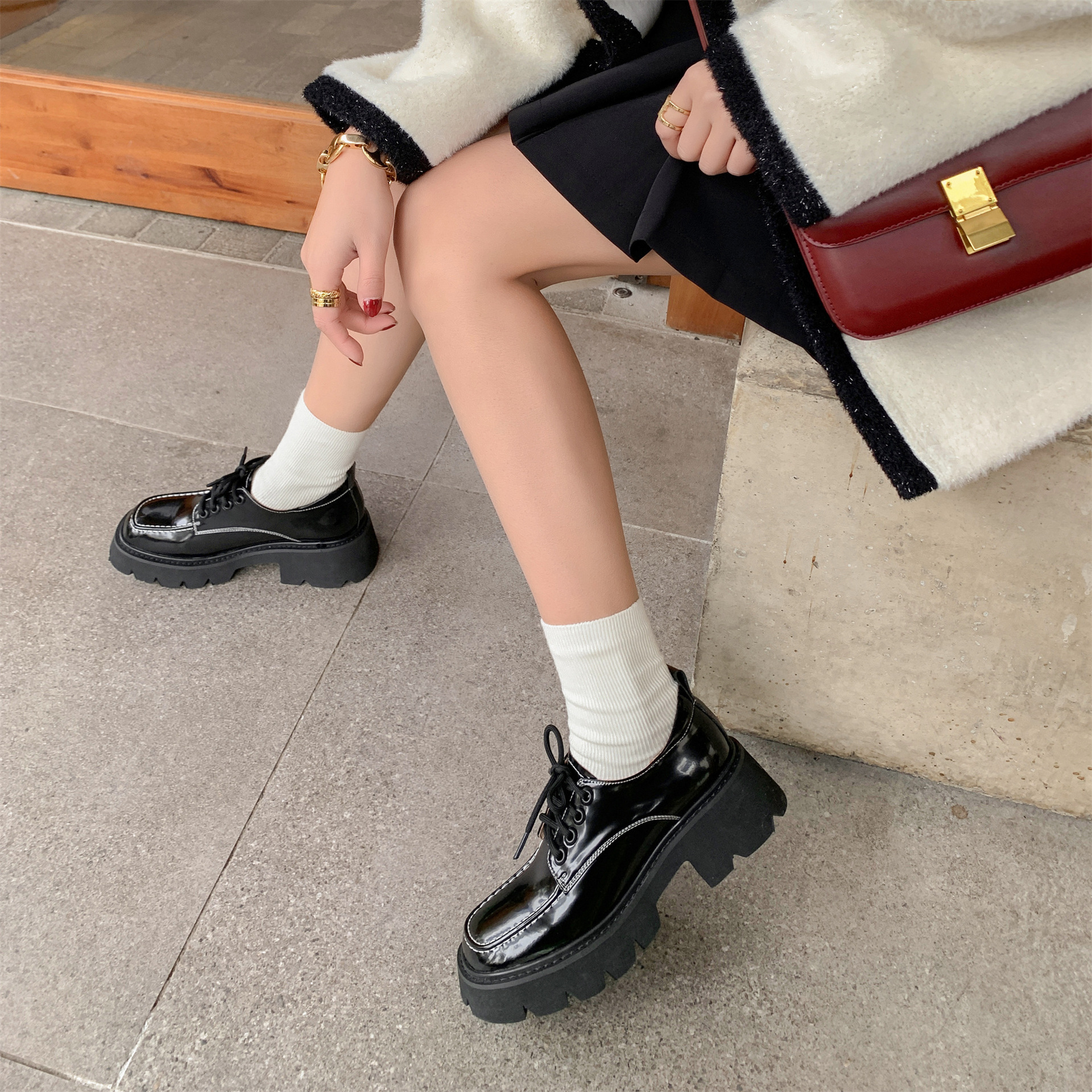 CHIKO Vicki Square Toe Block Heels Oxfords Shoes