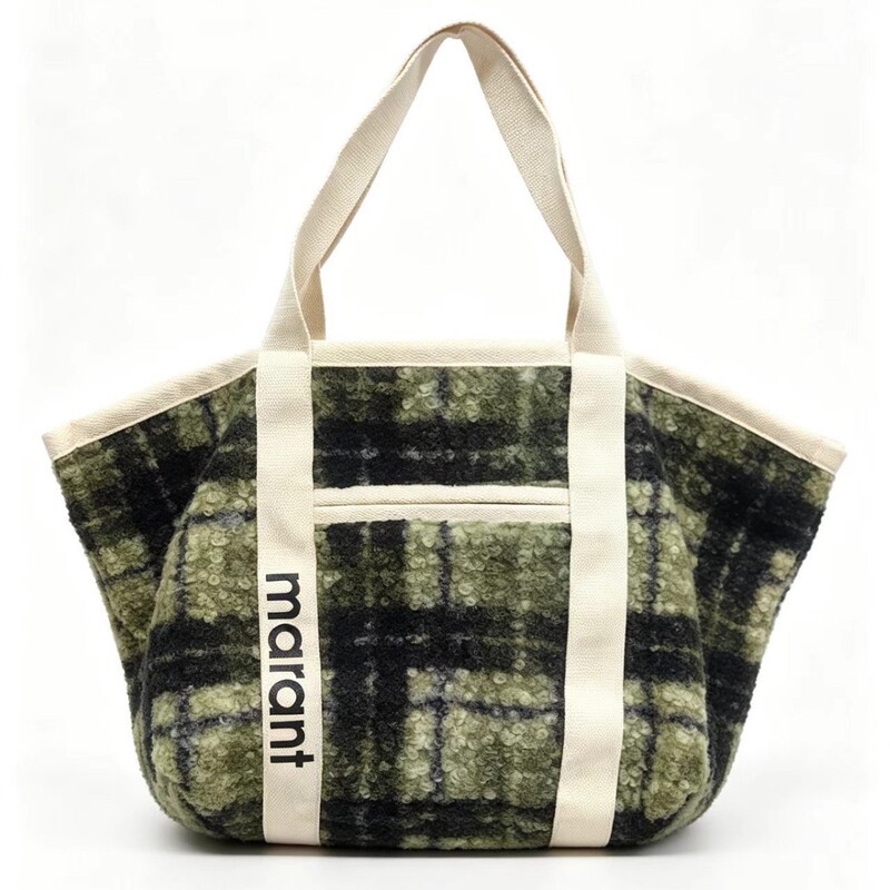 Large cross-border autumn and winter Marant plaid boucle woolen tote bag, large-capacity shoulder bag for women, travel bag