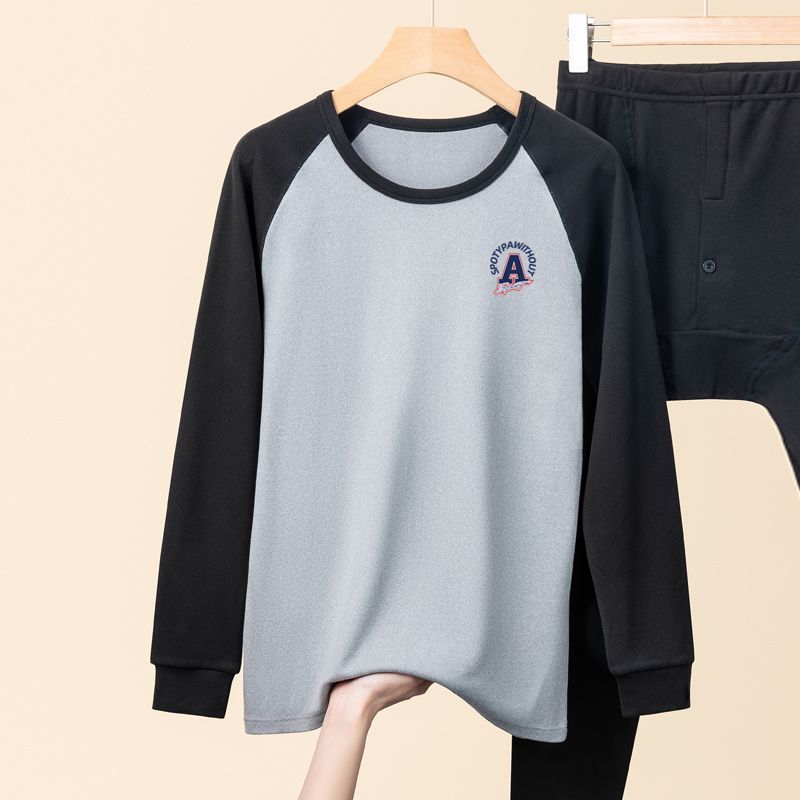 남성용 청소년 면 가을옷과 긴 바지 세트, 면, 중고생, 얇은 보온 속옷과 린넨 바지