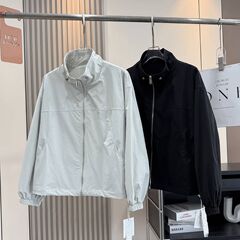 大厂订单！2025秋新品宽松复古美式薄款户外工装风立领夹克外套女