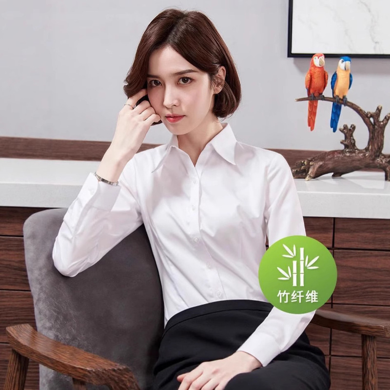 Pure White Women's Shirt Bamboo Fiber Business Professional Formal Shirt Slim Slim Half-Sleeved Bank Work Clothes