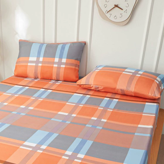 Blue and orange large plaid pillowcase