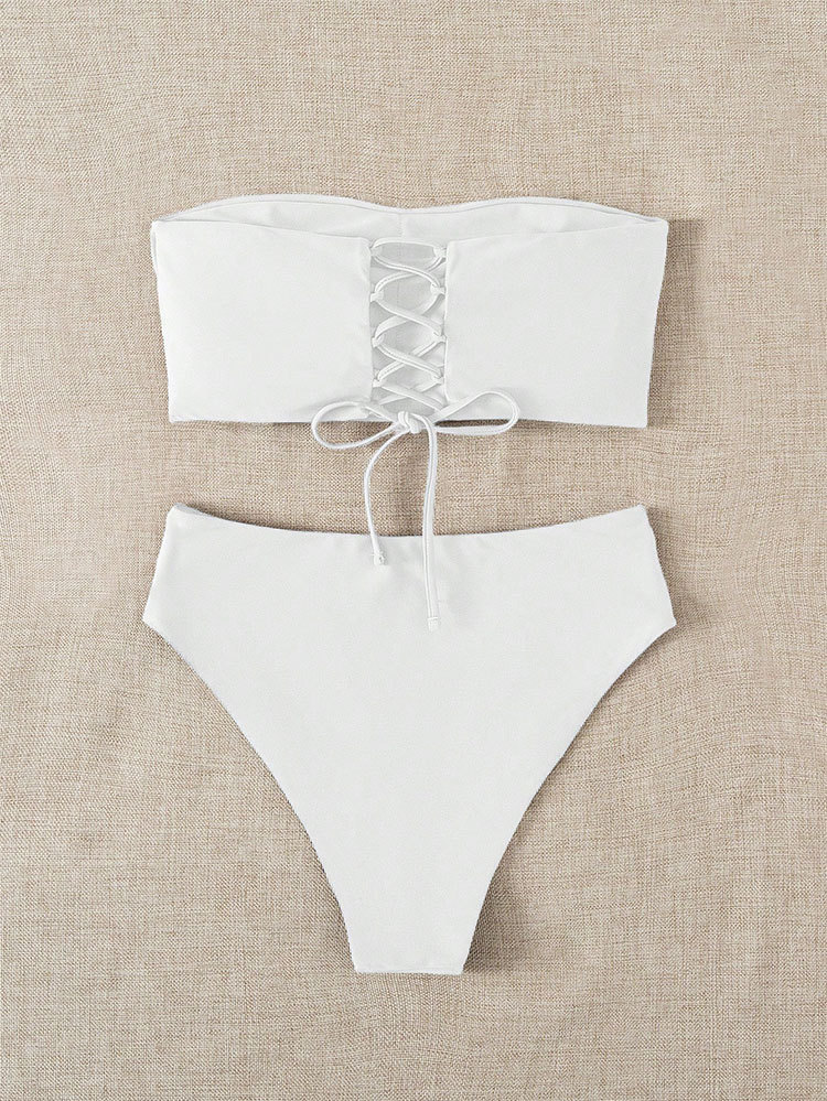 Bikini 2024 new sexy solid color strapless high waisted bikini women's swimsuit_voghion.com