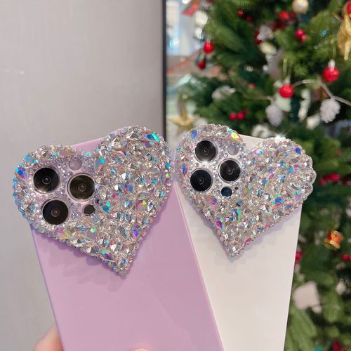 Suitable for Apple 15 mobile phone case silicone love rhinestone iPhone 14 promax protective cover female 13 all-inclusive premium