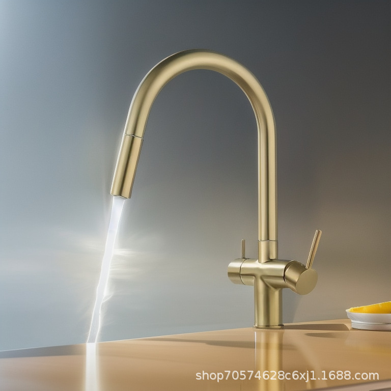 Kitchen Faucet with Hot and Cold Water, Three-In-One Dual-Control Purified Water Faucet, Copper Sink Basin