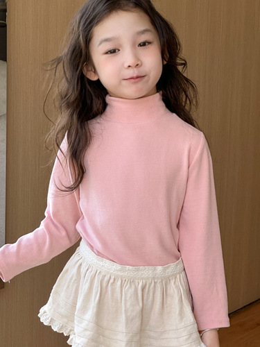 Girls' cashmere base layer shirt, autumn/winter new arrival—children's long-sleeved T-shirt, stylish, for boys—half-high-neck base layer top for inner wear.