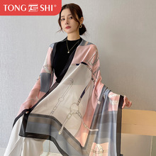 新款韩派印花长巾丝巾女网红外搭丝滑长条巾围巾装饰披肩定 制批