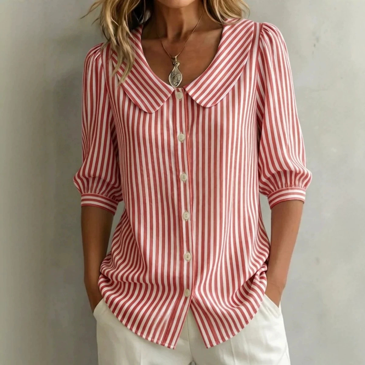 Women's Classic Stripe Summer Shirt Breathable Casual Long Sleeve Top Versatile Office And Weekend Wear_ecoleips.com