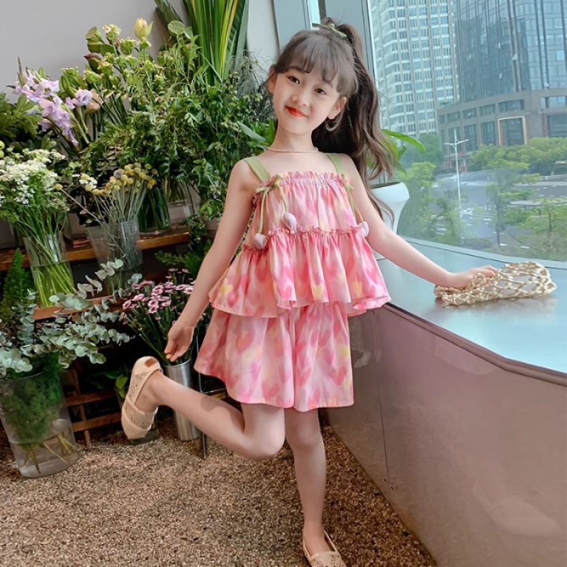 Moda estiva per bambine 2024 Nuovo top con spalline per bambole, pantaloni a gamba larga, set da due pezzi per bambini di taglia media e grande_voghion.com
