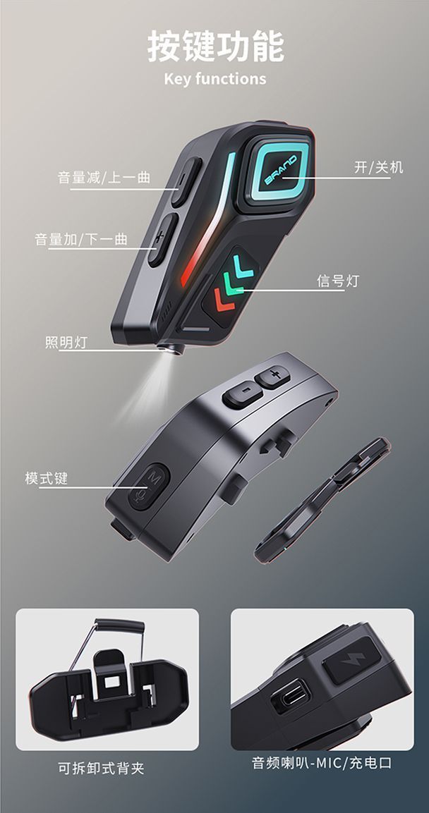 Helmet Bluetooth Headset with Ultra-Long Battery Life, Dual-Ear Panoramic Stereo Sound, Built-In Flashlight, Hifi Ambient Lighting K07