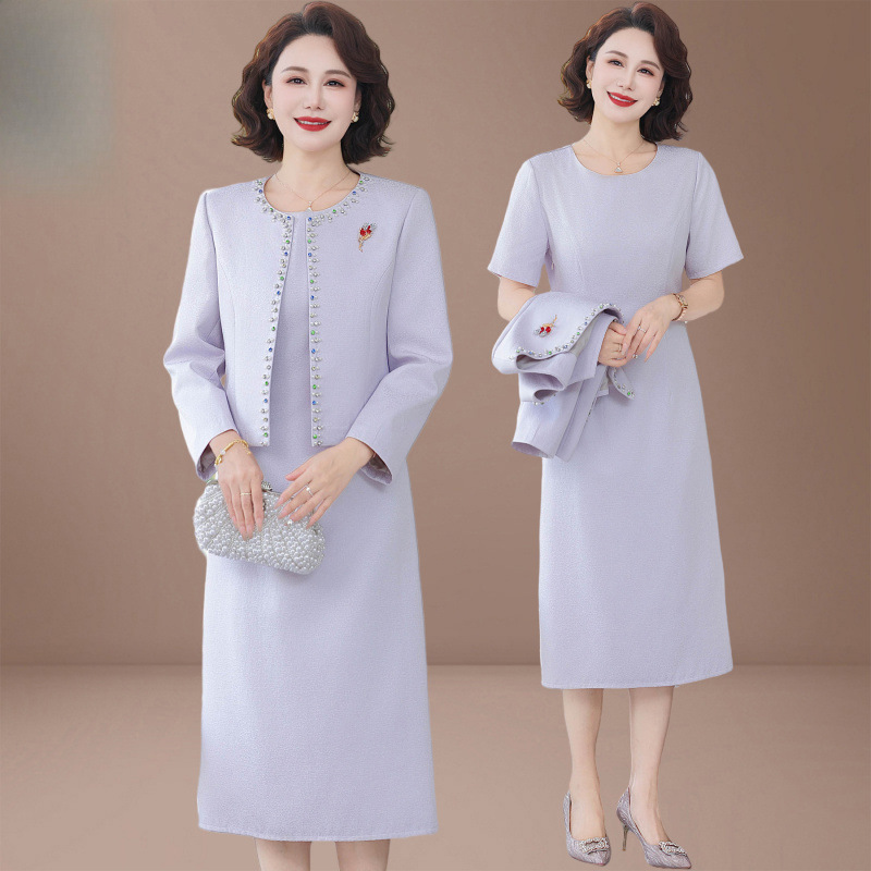 妈妈婚宴礼服高贵连衣裙40岁50中老年女春秋装喜婆婆2025新款套装|undefined