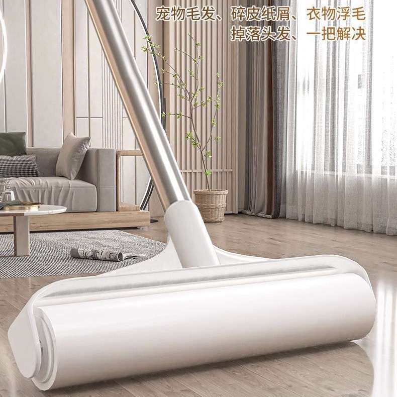adhesivo de pelo de mango largo alargado cepillo de pelo adhesivo telescópico cepillo de ropa rodante reemplazo de papel de polvo adhesivo papel trapador rodillo de polvo doméstico