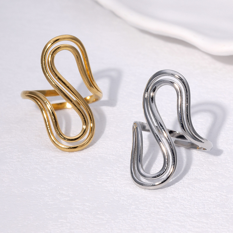 Cross-border European and American Minimalist Cold Style Special-shaped S-shaped Niche Design Sense Geometric Simple All-match Stainless Steel Ring for Women