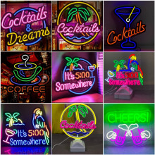 酒吧聚会霓虹灯12V装饰灯海岛热带派对椰子树led霓虹灯造型temu