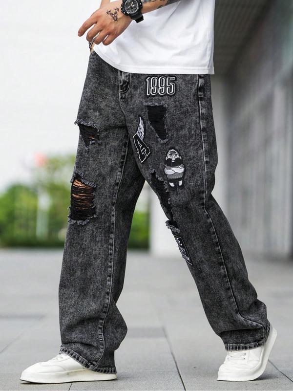Men's Ripped Straight Leg Jeans Casual Comfy Denim Trousers|undefined