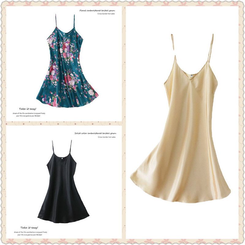 Sexy nightdress women's summer ice silk thin Internet celebrity suspender dress Spring and Autumn plus size simulation silk pajamas home wear