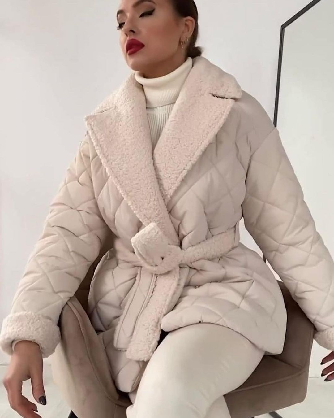 Slim Fit Type Warm Winter Festival Women's Casual Simple Style Solid Color Argyle Tie Coat Cotton Clothes