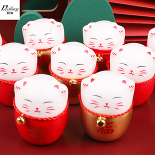 Plastic Lucky Cat Decoration New Year Bucket Decoration Accessories Festive Pendant New Year Flower Diy Material Floral Gift