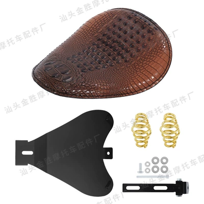 Xl1200 X48 72 883 Cruiser – Motorcycle cushion - crocodile-leather-brown-cushion-long-round-spring-gold-bracket