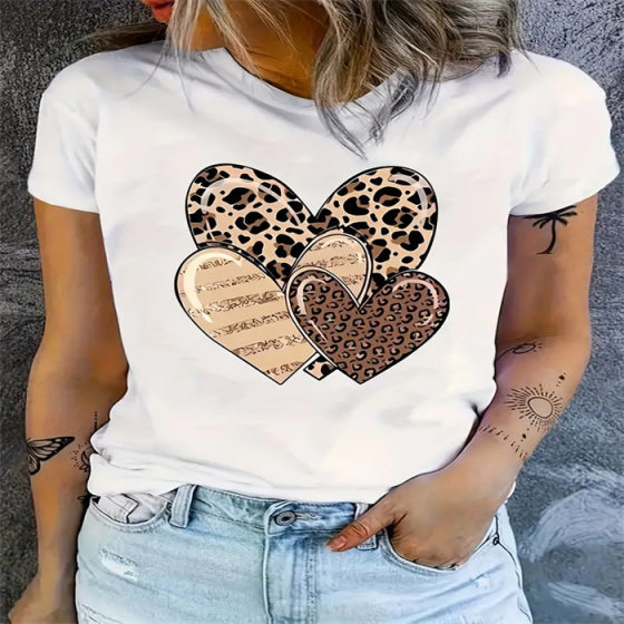 2025 Summer Europe and America Amazon Cross-border Best Selling New Printed Crewneck Loose plus size Short-sleeved T-shirt Top