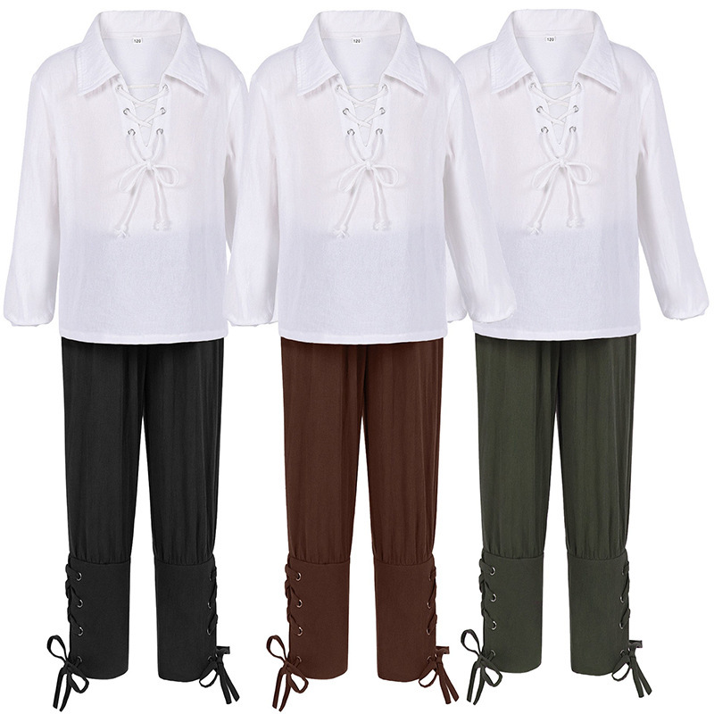 Medieval Pirate suit Shirt Cropped Pants Children Renaissance Halloween Scottish Jacob Bit