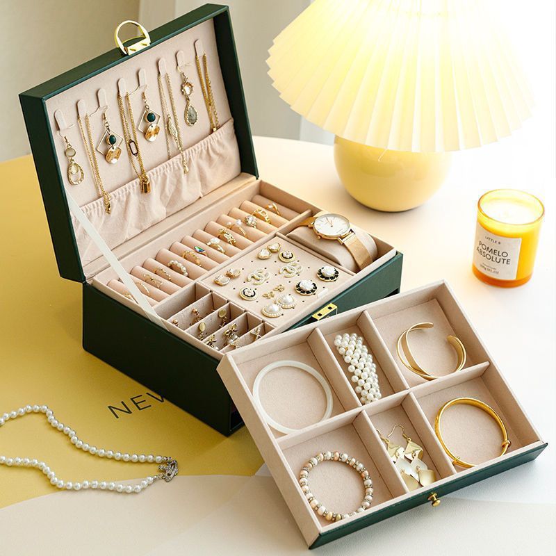 Pu Leather Double-Layer Jewelry Box, Dressing Table, Bracelet, Necklace, Jewelry Storage Box, Home Convenient Ring Watch Box