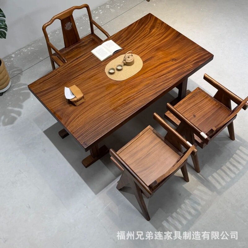 Solid Wood Whole Board Office Desk, Walnut Wood Large Board Tea Table, Home Dining Table, Tea Table and Chair Set Solid Wood Whole Board Office Desk, Walnut Wood Large Board Tea Table, Home Dining Table, Tea Table and Chair Set